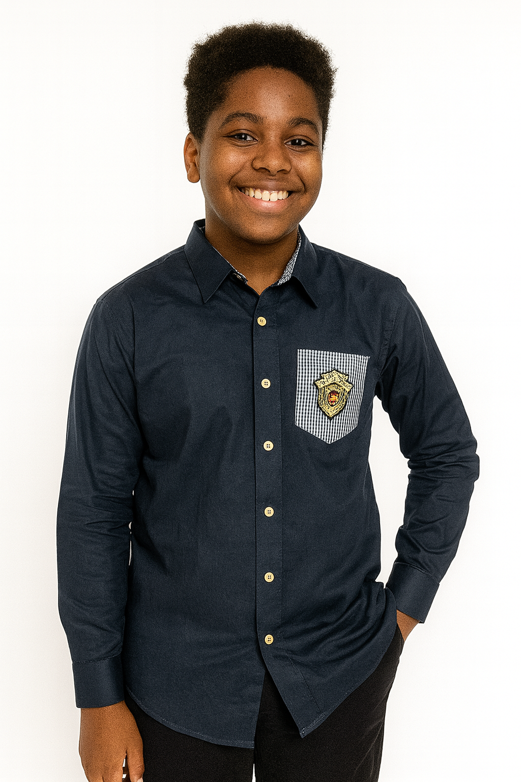 BLUE COLLINS BADGED LONG SLEEVE SHIRT - MN324NVY