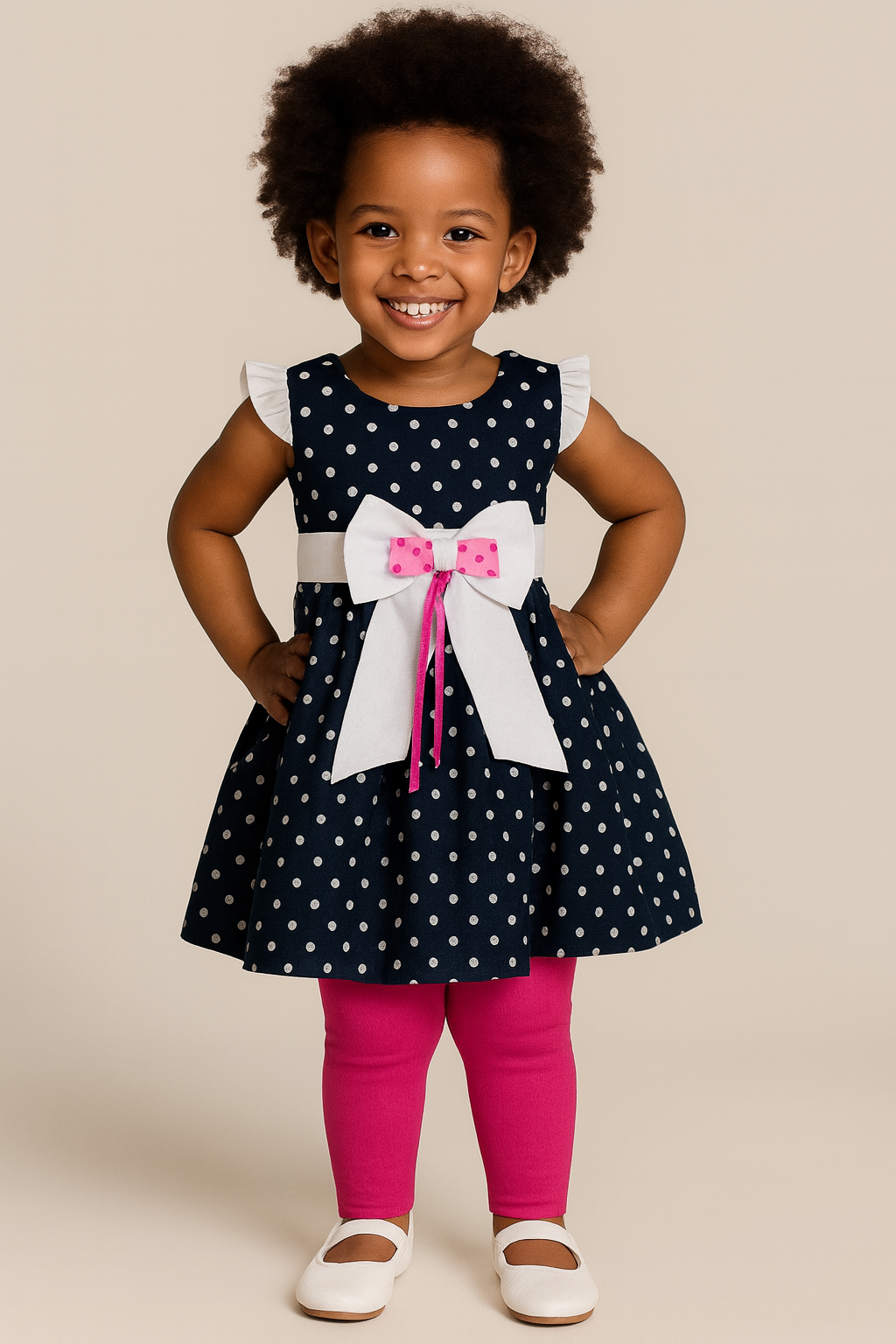 NAVY POLKA DOT BOW DRESS - ONL101NBL