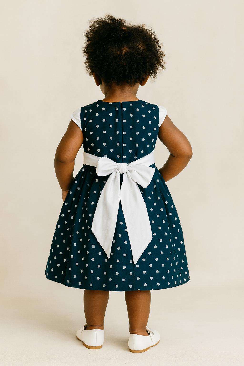 NAVY POLKA DOT BOW DRESS - ONL101NBL