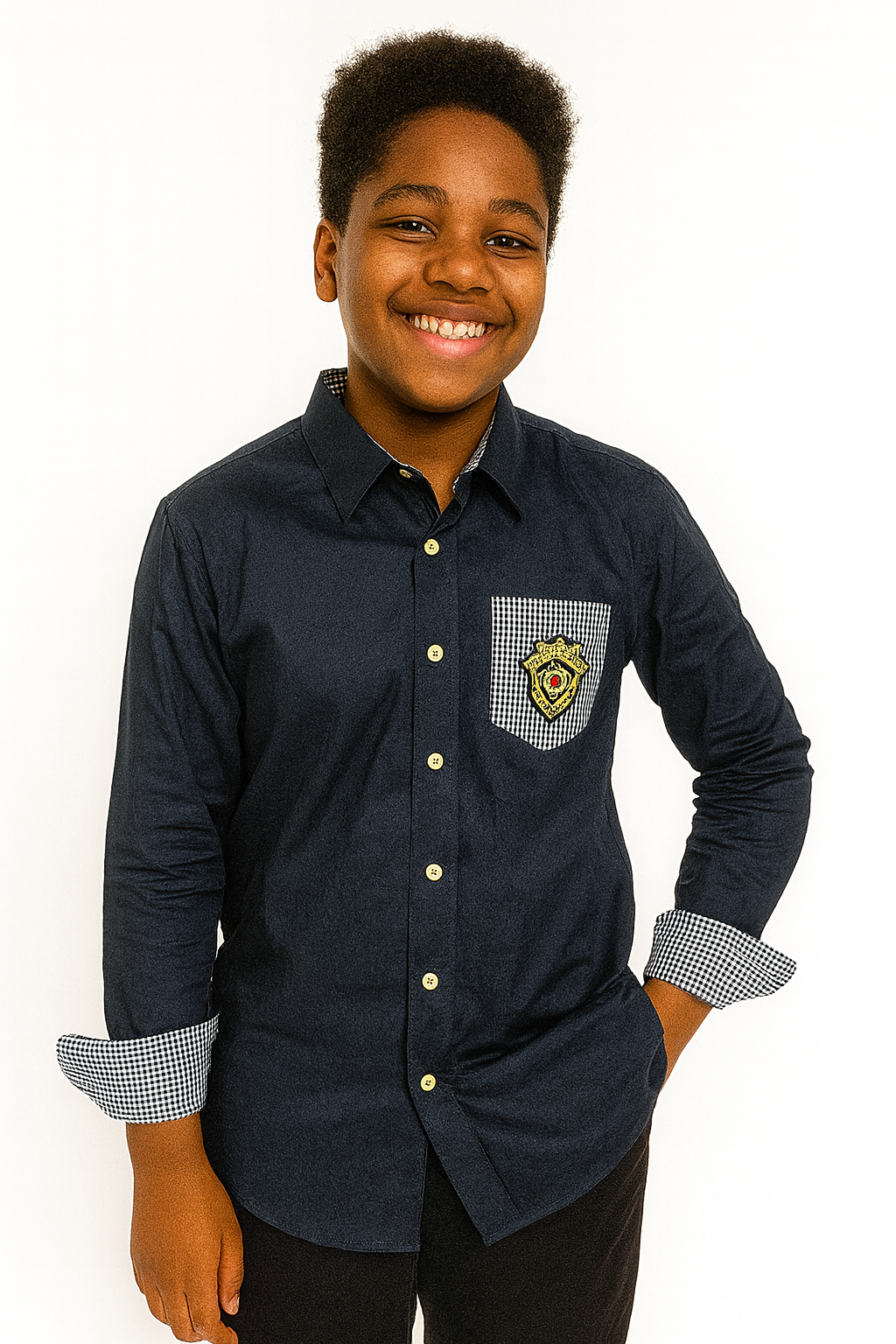 BLUE COLLINS BADGED LONG SLEEVE SHIRT - MN324NVY