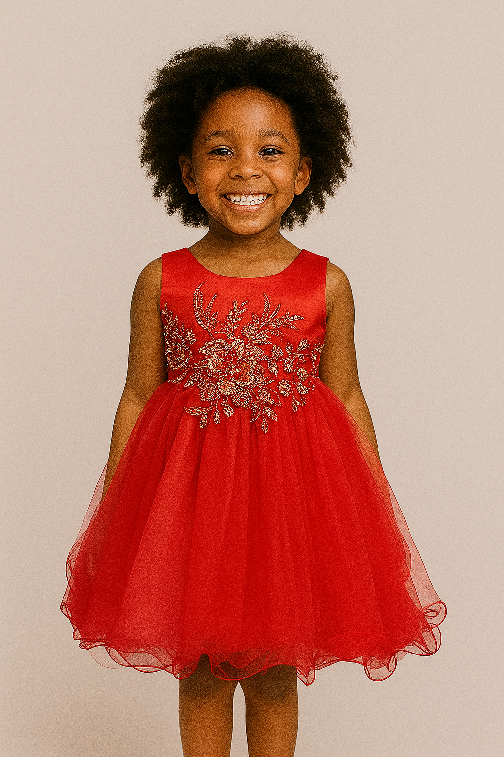 SCARLET BLOOM EMBROIDERED TULLE DRESS MD15RED