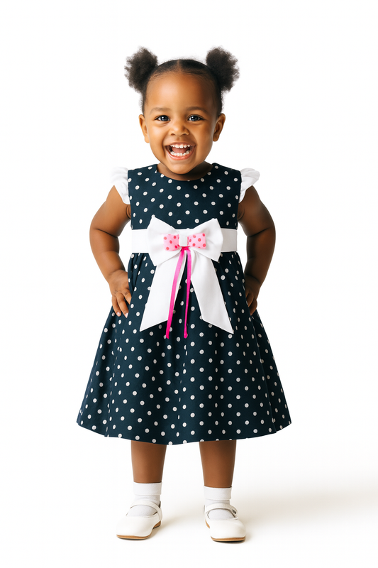 NAVY POLKA DOT BOW DRESS - ONL101NBL