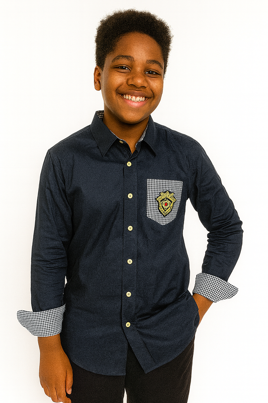 BLUE COLLINS BADGED LONG SLEEVE SHIRT - MN324NVY
