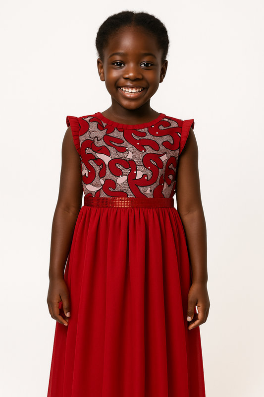 RED CARO OMA CHIFFON MIX DRESS- MN322RED