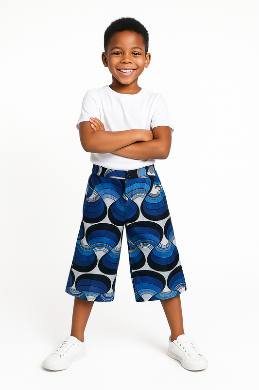 BLUE BAMIDELE 3/4 ANKARA SHORTS OMABSH100