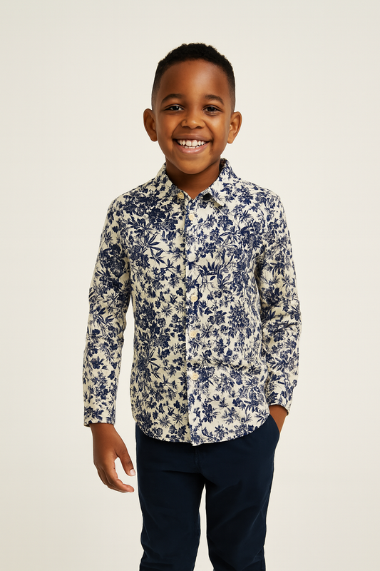 Boys’ Blue Floral Long Sleeve Shirt MD1511