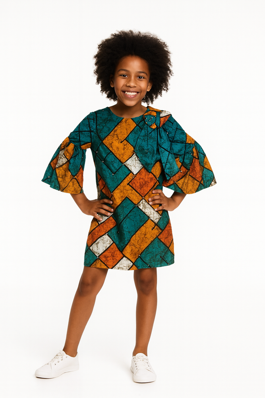 AFUSA TEAL MIX OMA SHIFT DRESS A184