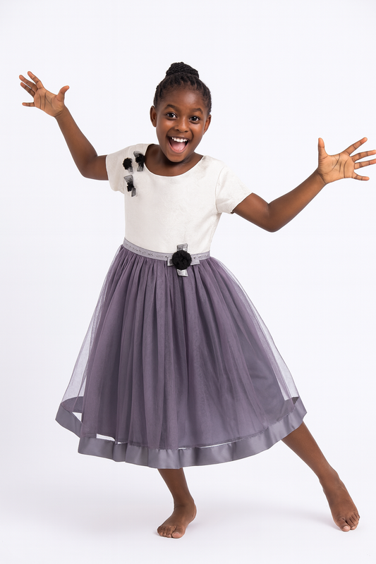 SILVER BLOOM PARTY DRESS - ONL200GREY