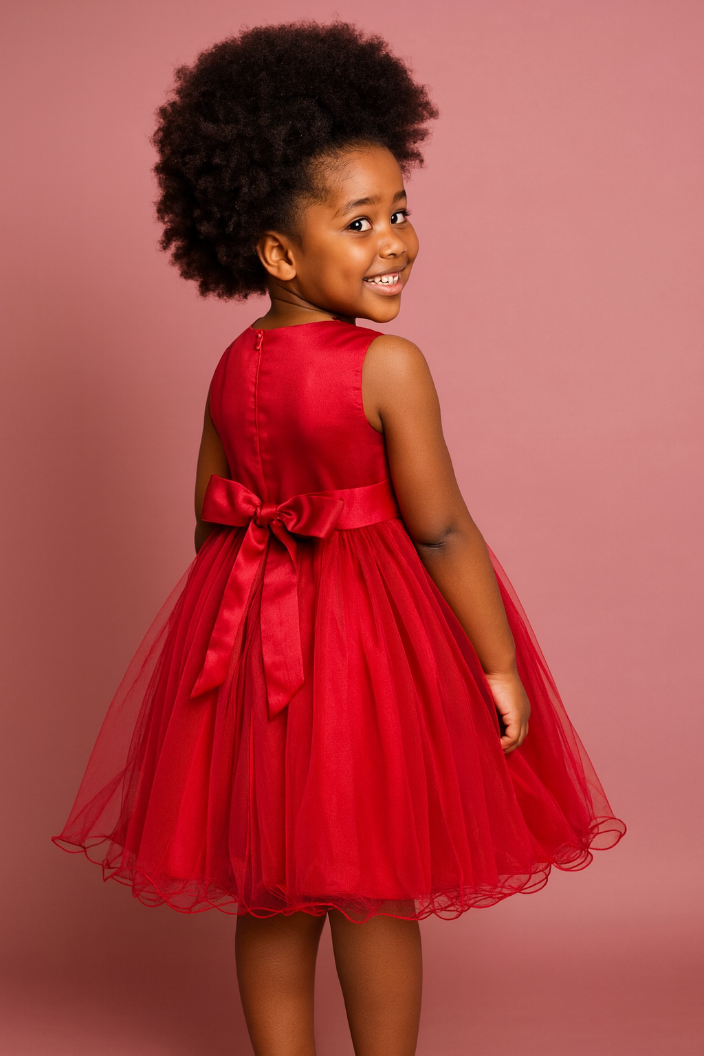 SCARLET BLOOM EMBROIDERED TULLE DRESS MD15RED